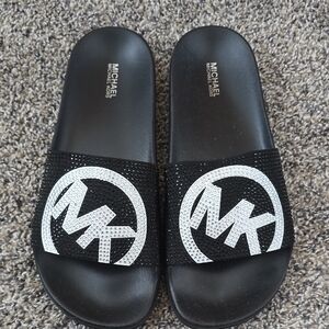 Michael Kors Black Slides with White Logo